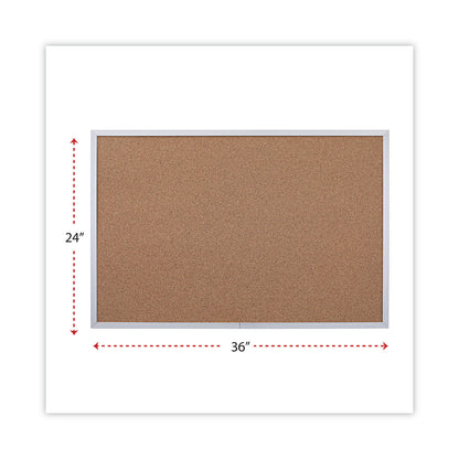 Cork Bulletin Board, 36" x 24", Tan Surface, Satin Aluminum Frame