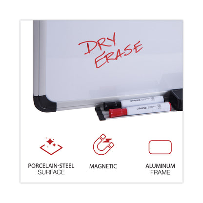 Deluxe Porcelain Magnetic Dry Erase Board, 48" x 36", White Surface, Silver/Black Aluminum Frame