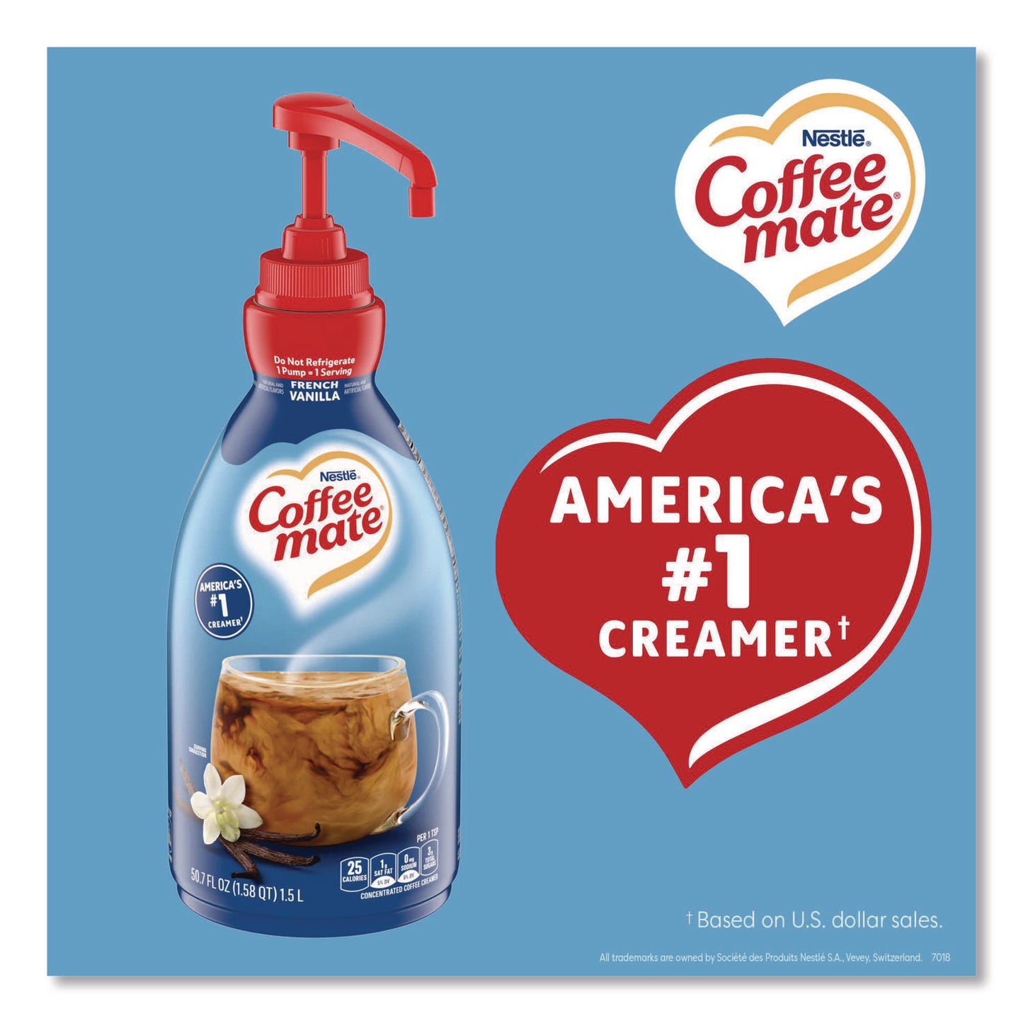 Liquid Coffee Creamer, French Vanilla, 1.5 L Pump Bottle