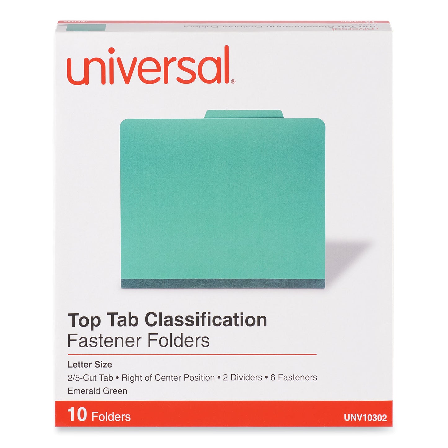 Classification Folders Letter Size 6 Section, 2 Dividers, Emerald Green Pressboard, Top Tab, 10/Box