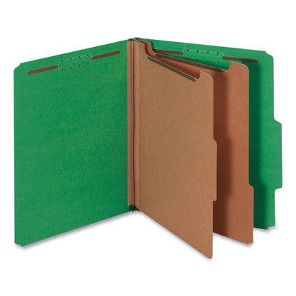 Classification Folders Letter Size 6 Section, 2 Dividers, Emerald Green Pressboard, Top Tab, 10/Box