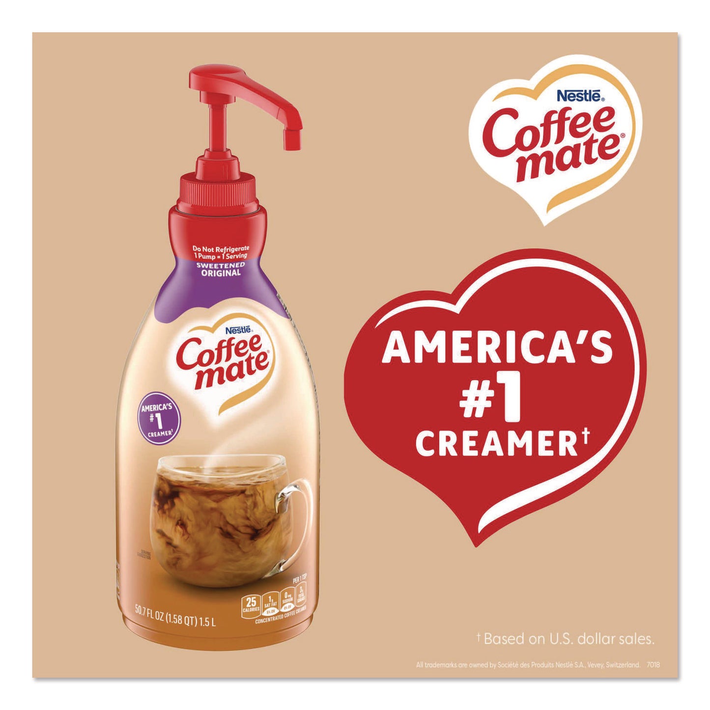 Liquid Coffee Creamer, Sweetened Original, 1.5 L Pump Bottle